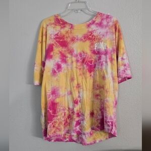 Victoria's Secret PINK Tie-dye Shirt Retro Groovy Summer Oversized T-shirt Top